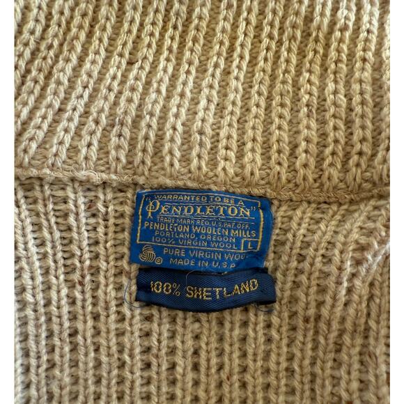 Vtg Pendleton Shetland Wool Sweater Zip Cardigan Mens L USA Chunky Knit Grandpa - Picture 6 of 10